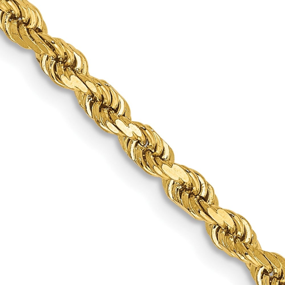 14k 2.75mm Diamond-cut Rope Chain: 14k 2.75mm Diamond-cut Rope Chain 14K 18 inch 2.75mm Diamond-cut Rope with Lobster Clasp Chain Metal: 14k Yellow Gold Weight: 12.23 grams Length: 18" Width: 2.75" This item may take 2-5 weeks for ship