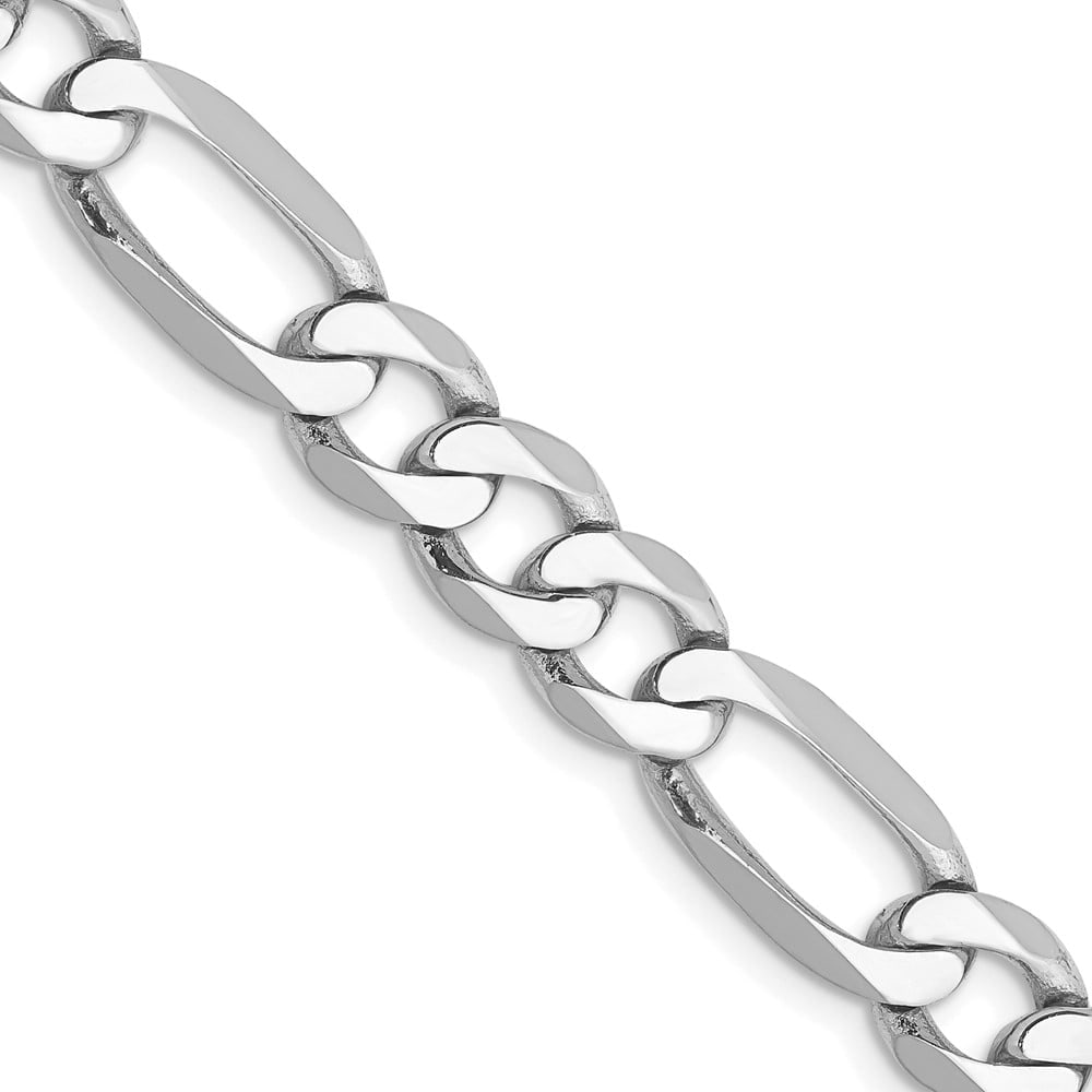 14k White Gold 7mm Flat Figaro Chain: 14k White Gold 7mm Flat Figaro Chain 14K White Gold 20 inch 7mm Flat Figaro with Lobster Clasp Chain Metal: 14k White Gold Weight: 30.12 grams Length: 20" Width: 7" This item may take 2-5 weeks for sh