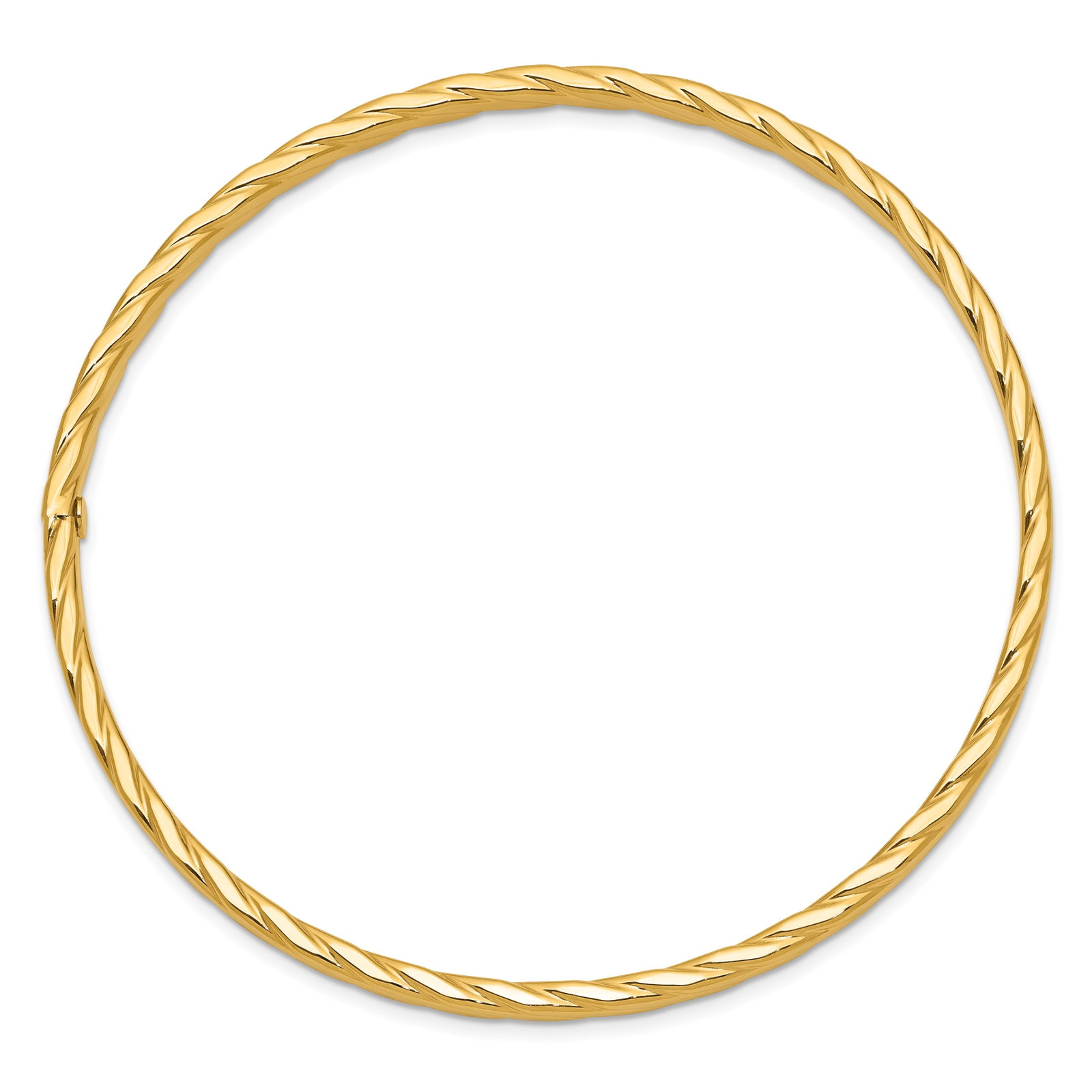 14K 4mm Textured Twist Slip-on Bangle: 14K 4mm Textured Twist Slip-on Bangle 14K Polished Textured Twist 4.00mm Slip-on Round Bangle Bracelet Metal: 14k Yellow Gold Weight: 4.51 grams Length: 8.5" Width: 4" This item may take 2-5 weeks for