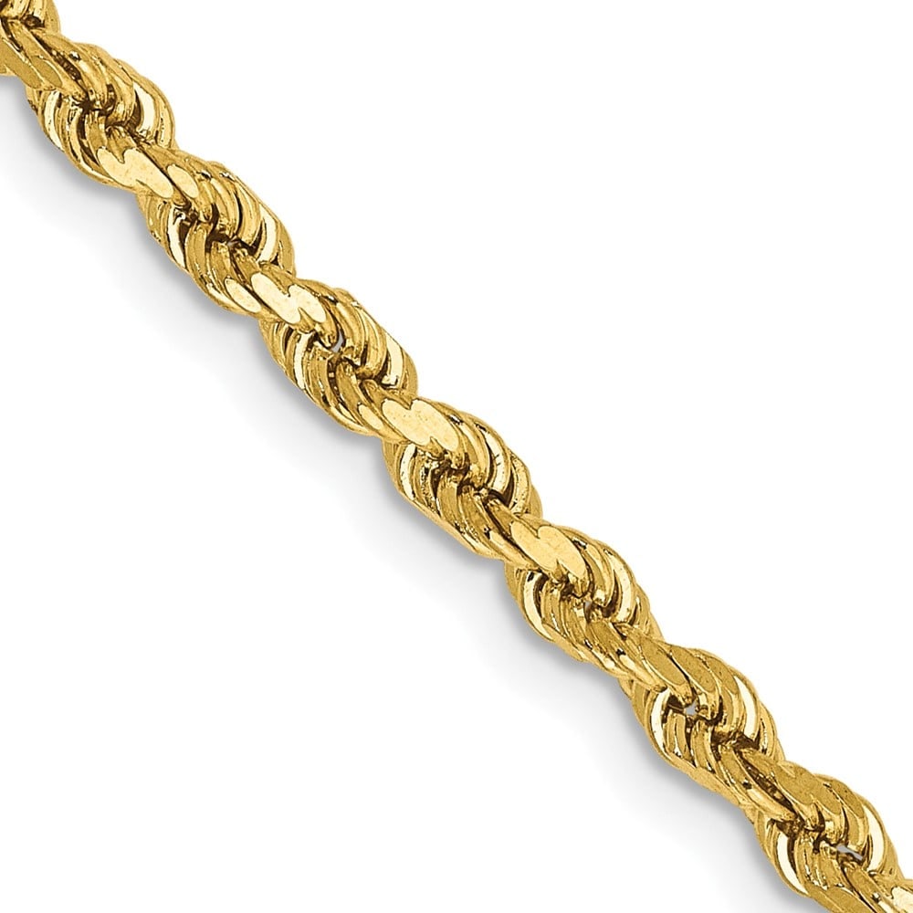 14k 3.0mm Semi-solid D/C Rope Chain: 14k 3.0mm Semi-solid D/C Rope Chain 14K 22 inch 3mm Semi Solid Diamond-cut Rope with Lobster Clasp Chain Metal: 14k Yellow Gold Weight: 5.5 grams Length: 22" Width: 3" This item may take 2-5 weeks for