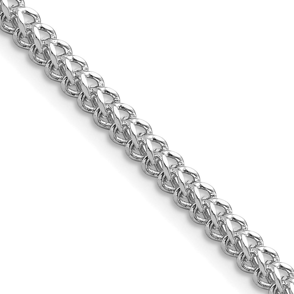 14k White Gold 2.5mm Franco Chain: 14k White Gold 2.5mm Franco Chain 14K White Gold 20 inch 2.5mm Franco with Lobster Clasp Chain Metal: 14k White Gold Weight: 24.1 grams Length: 20" Width: 2.5" This item may take 2-5 weeks for shippin