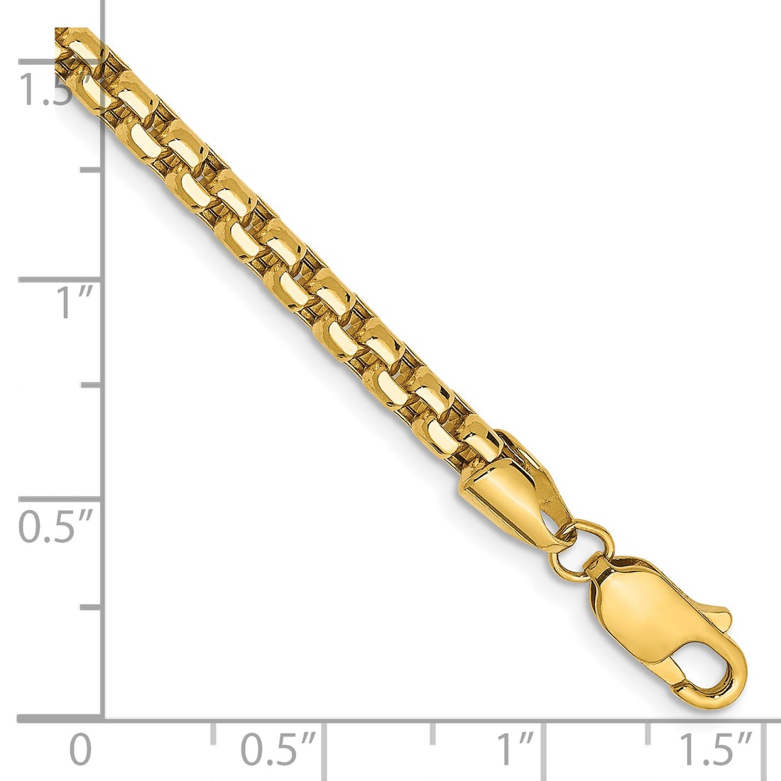 14k 3.6mm Semi-Solid Round Box Chain: 14k 3.6mm Semi-Solid Round Box Chain 14K 8 inch 3.6mm Semi-Solid Round Box with Lobster Clasp Bracelet Metal: 14k Yellow Gold Weight: 5.5 grams Length: 8" Width: 3.6" This item may take 2-5 weeks for 
