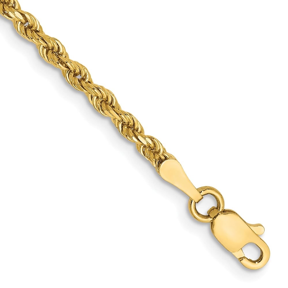 14k 2.25mm Diamond-cut Rope Chain: 14k 2.25mm Diamond-cut Rope Chain 14K 7 inch 2.25mm Diamond-cut Rope with Lobster Clasp Chain Metal: 14k Yellow Gold Weight: 3.41 grams Length: 7" Width: 2.25" This item may take 2-5 weeks for shippin