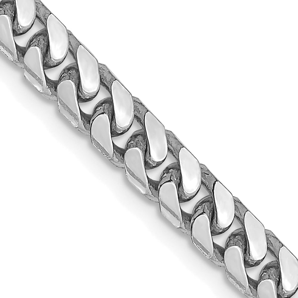 14k White Gold 4.3mm Solid Miami Cuban Chain: 14k White Gold 4.3mm Solid Miami Cuban Chain 14K White Gold 22 inch 4.3mm Solid Miami Cuban Link with Lobster Clasp Chain Metal: 14k White Gold Weight: 30.42 grams Length: 22" Width: 4.3" This item ma