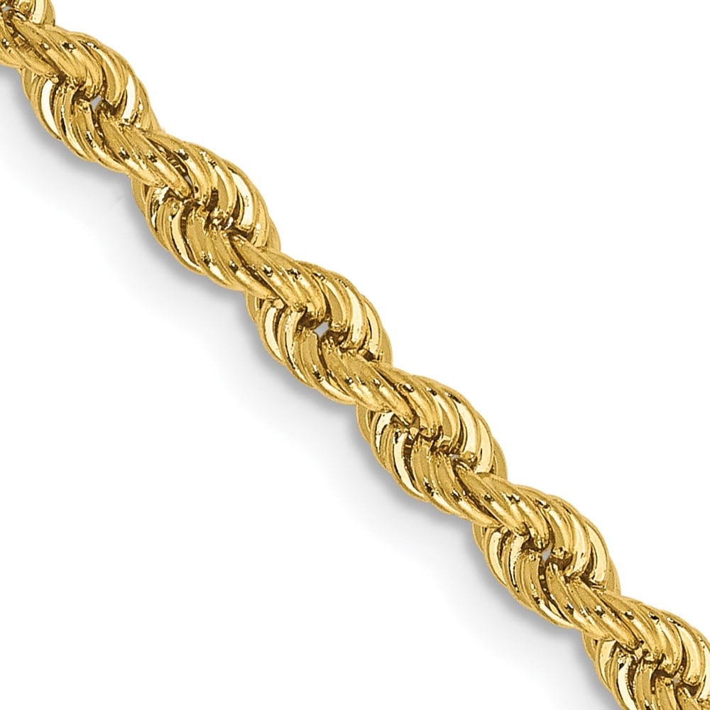 14k 2.75mm Solid Rope Chain: 14k 2.75mm Solid Rope Chain 14K 28 inch 2.75mm Regular Rope with Lobster Clasp Chain Metal: 14k Yellow Gold Weight: 20.31 grams Length: 28" Width: 2.75" This item may take 2-5 weeks for shipping. The 