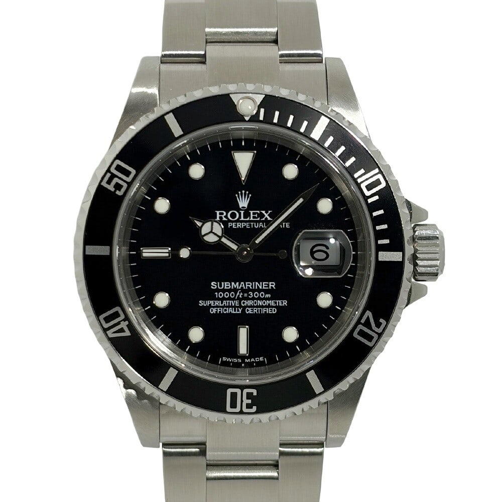 Rolex Submariner 16610T mens stainless steel automatic wristwatch: Rolex Submariner 16610T mens stainless steel automatic wristwatch Pre-owned Rolex Submariner men's wristwatch with a stainless steel case and bracelet, black dial, and automatic Cal. 3135 movement. Th