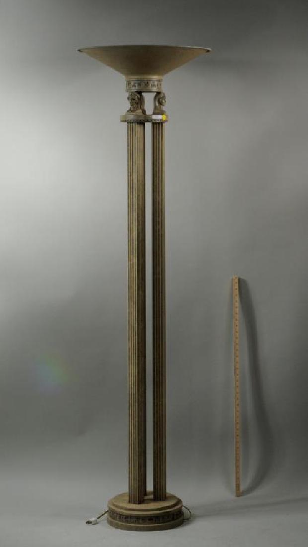 Egyptian Style Modern Patinated Metal Floor Lamp: Egyptian style modern patinated metal floor lamp. 72" high, 19 1/2" diameter.