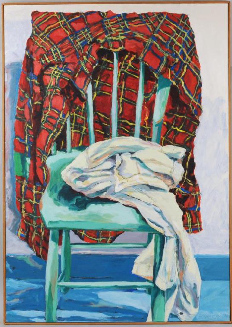 Carol MacDonald, "Plaid Shirt On Green Chair" O/C (1 of 3)