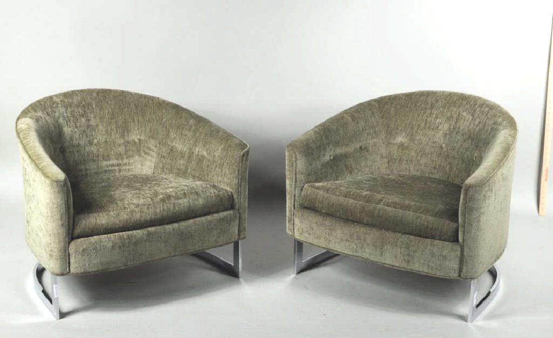 Pair Milo Baughman Chrome Base Salon Chairs (1 of 6)