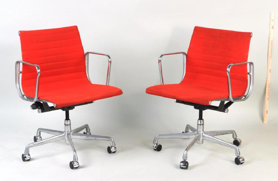 Pair Eames Swivel Desk Chairs, Red Upholstery (1 of 5)