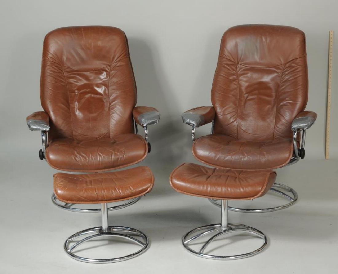 Pair Ekornes Modern Leather Chairs w/Ottomans (1 of 9)