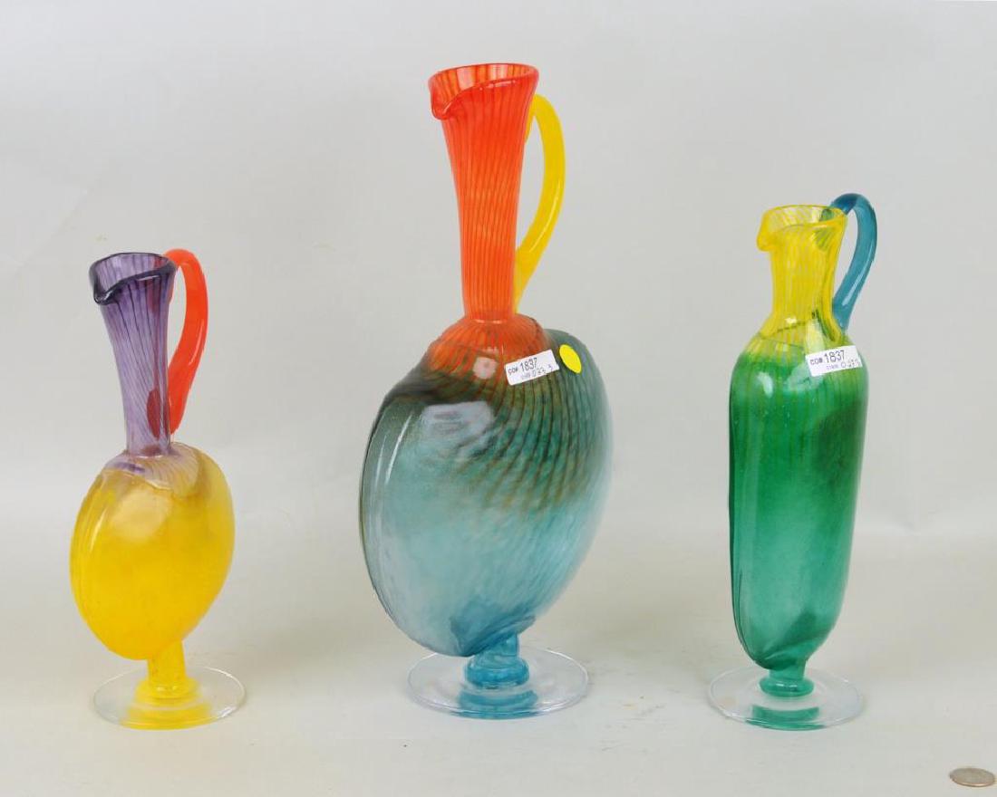 Three Hand Blown Colored Glass Ewers (1 of 5)