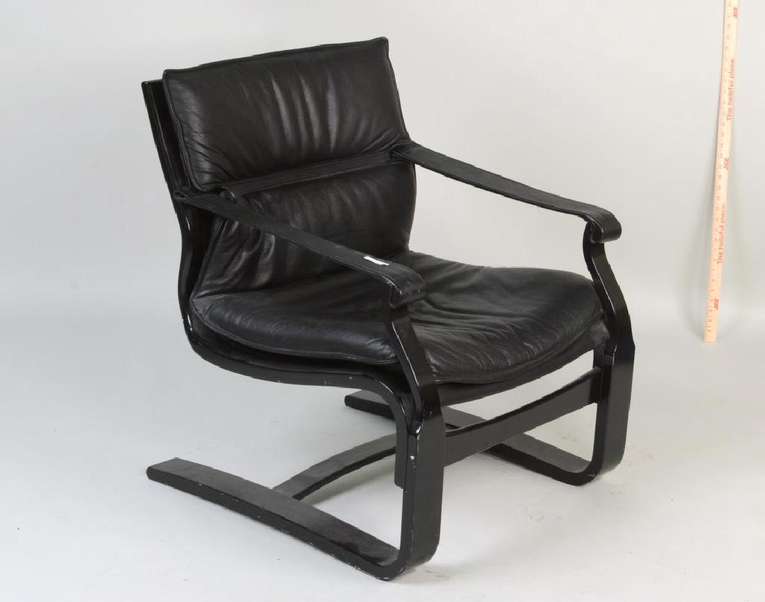 Modern Black Lacquered Leather Lounge Chair (1 of 8)