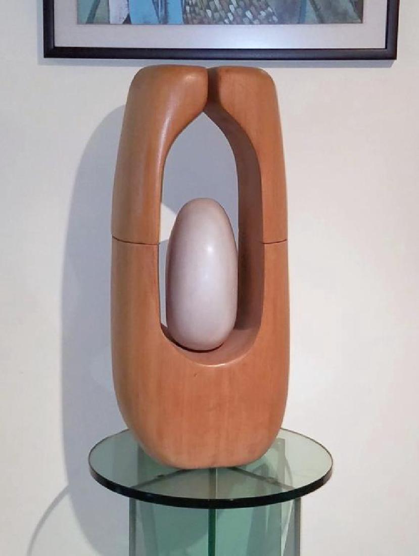 Modernist Abstract Wood  & Stone Sculpture (1 of 3)