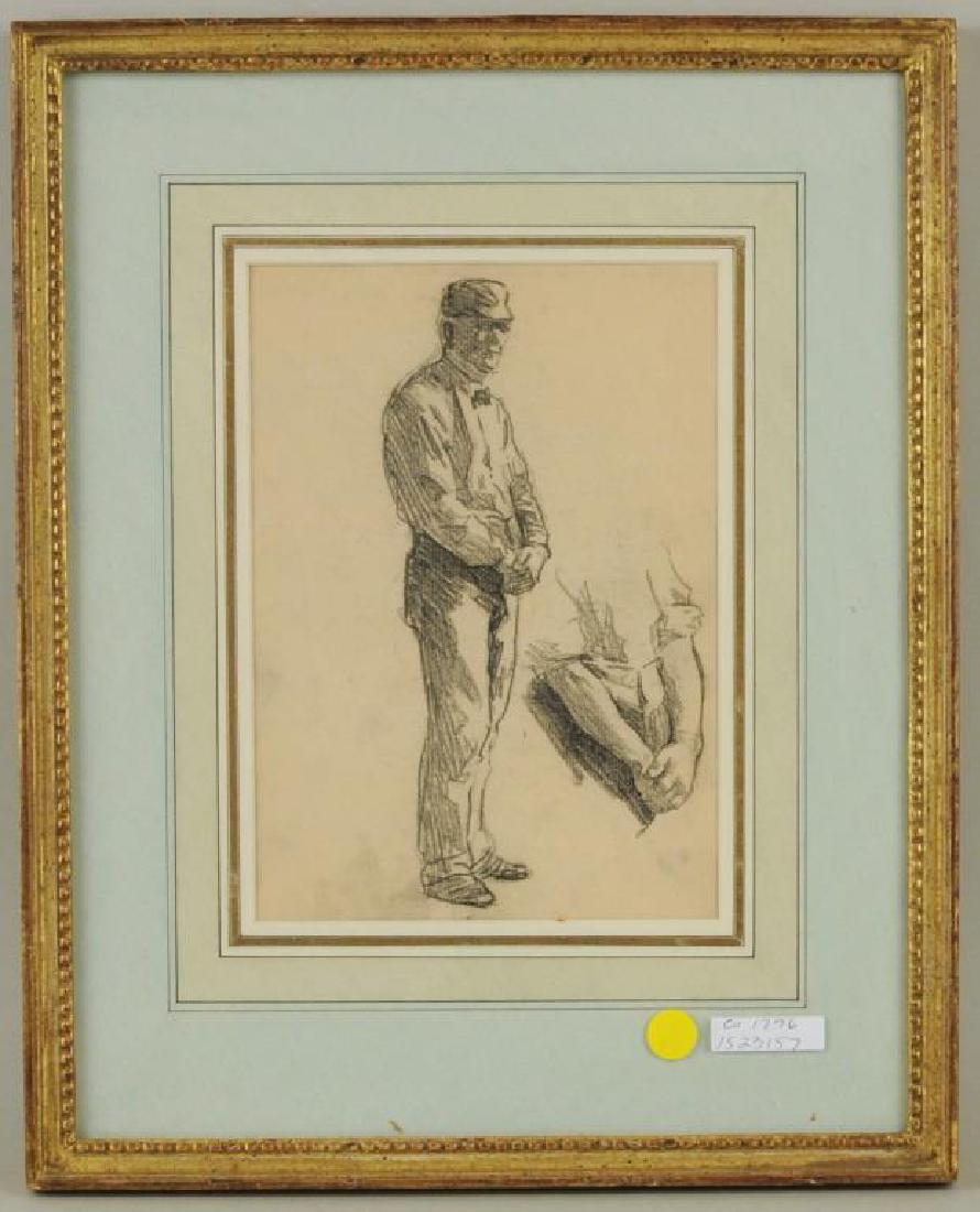 Attr. Edward Henry Potthast, "Figure Study": Attributed to Edward Henry Potthast (American, 1857-1927), "Figure Study" pencil on paper unsigned. Framed, not examined out of frame. Soiling, toning. 17 1/4" high, 14" wide. Provenance: From a Westc