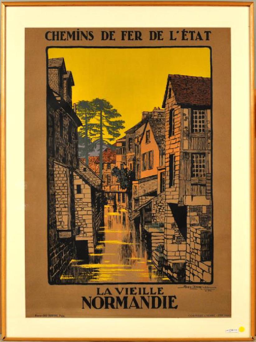 "La Vielle Normandie" Framed Poster: "La Vielle Normandie" framed tourism poster printed by Atelier George Dorival, Paris. Not examined out of frame. Frame size: 48 1/2" high, 36 1/2" wide. Provenance: From a Westchester County NY Estate