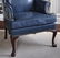 Queen Anne Style Blue Leather Wing Chair - 3