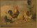Framed Chromolithograph Chickens In Barnyard - 3