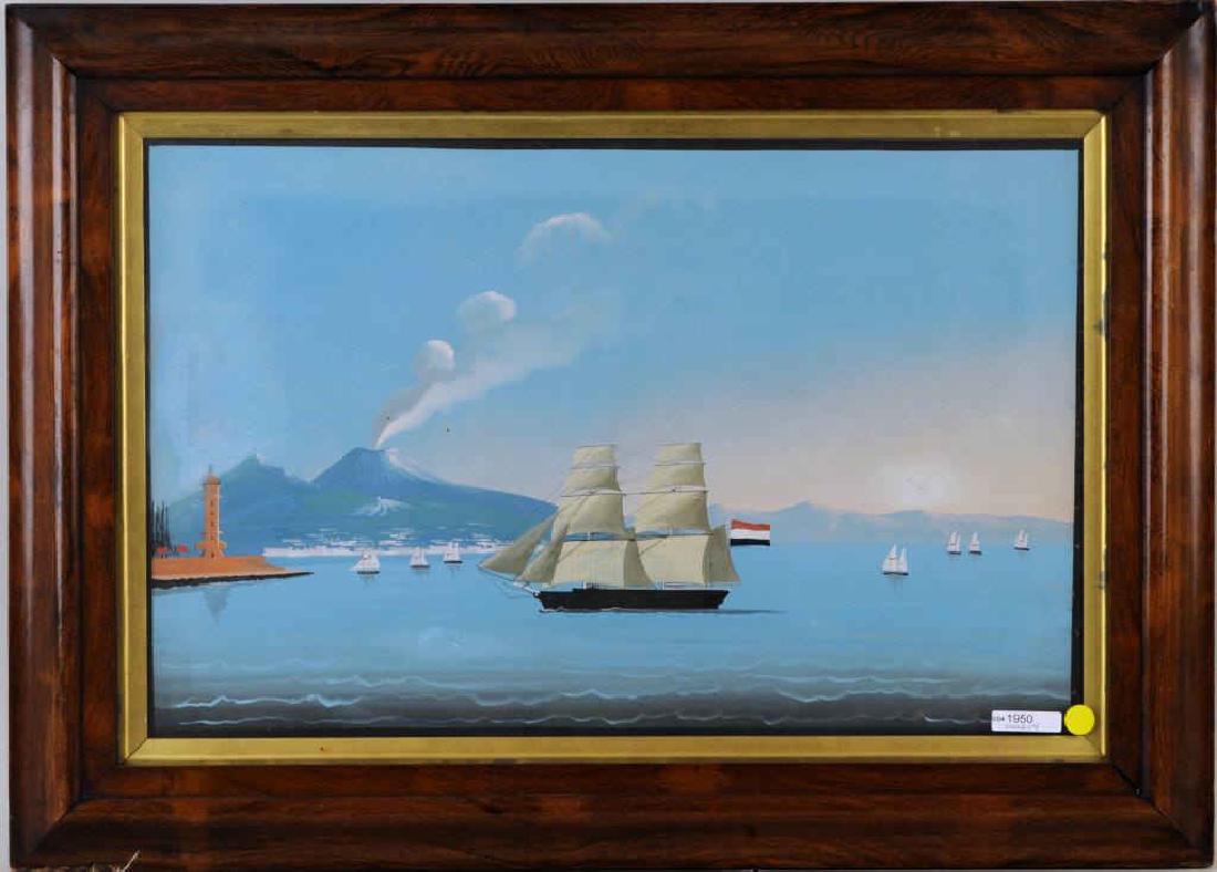 Italian School Painting, Mt. Vesuvius, French Ship (1 of 4)
