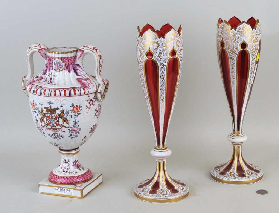 Pair Cranberry Overlay Cut Glass Vases (1 of 6)