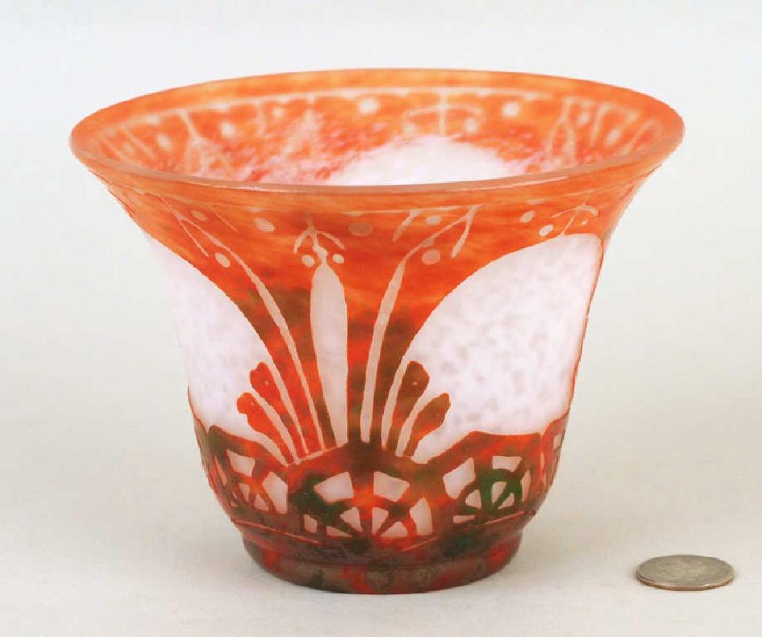 Charder French Cameo Art Glass Bowl: signed on side "Charder." Small base scratches. 4 3/8" high, 5 7/8" wide. Provenance: Property of a Brooklyn NY Estate.