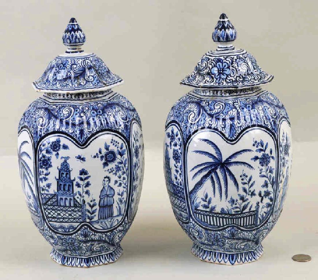 Pair Delft Octagonal Covered Jars (1 of 6)