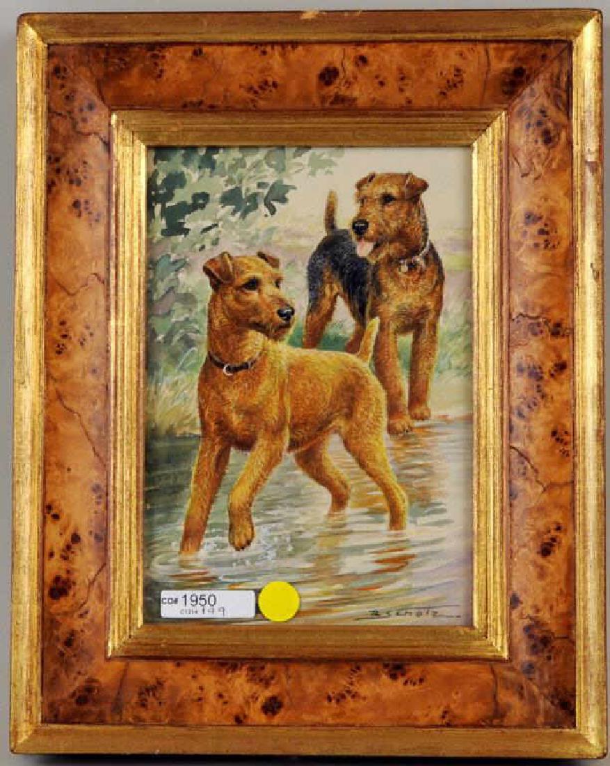 Richard Scholz "Terriers" Gouache & W/C on Paper: (German,1860 - 1939), signed lower right. Framed, not examined out of frame. 13 3/4" high, 11" wide. Provenance: A Greenwich CT Estate.