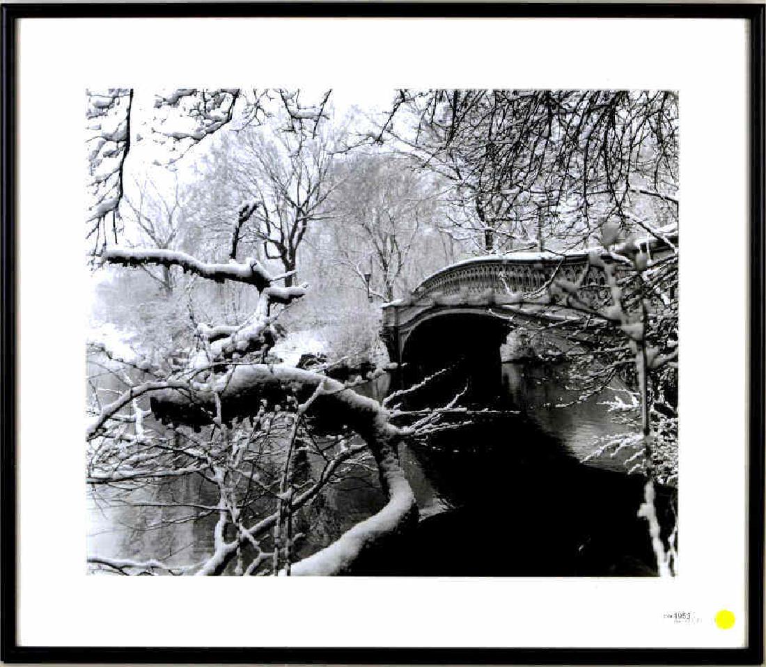 Sara Cedar Miller, "Bow Bridge Central Park, 1991": (20th century), photograph titled, dated "1991", signed on mat in pencil. Framed, not examined out of frame. Ms. Miller is the official historian and photographer for the Central Park Conservancy. 25 