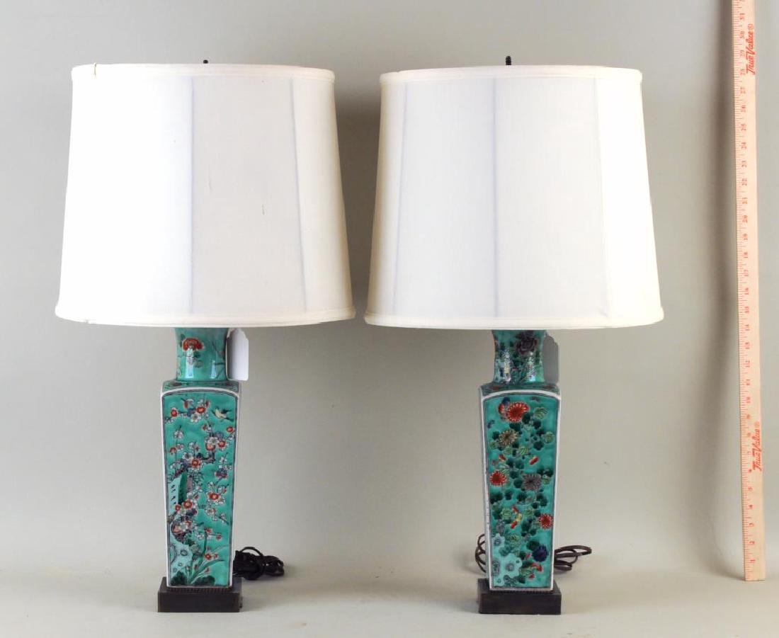 Pair Chinese Famille Verte Vases, Now As Lamps (1 of 5)