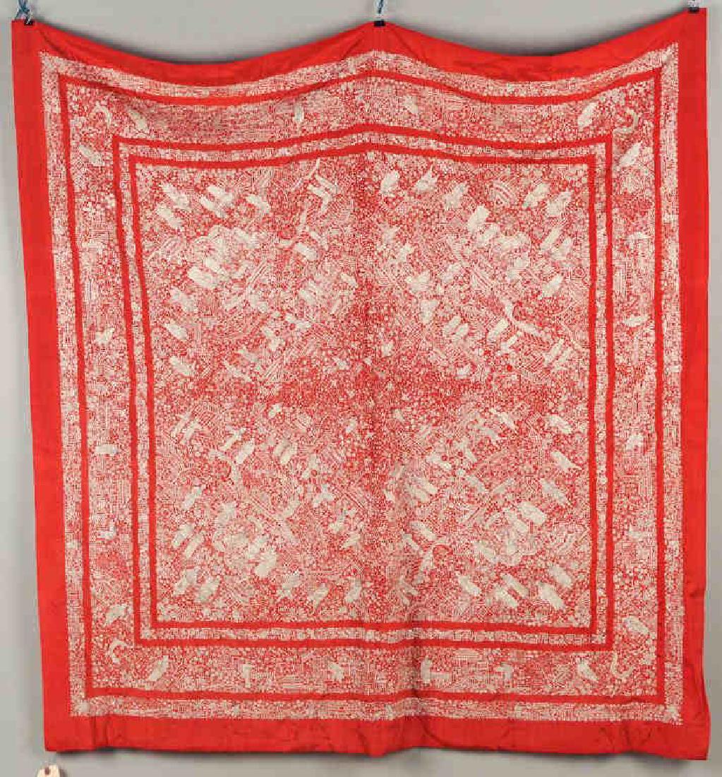 Chinese Embroidered Red & White Tablecloth (1 of 8)