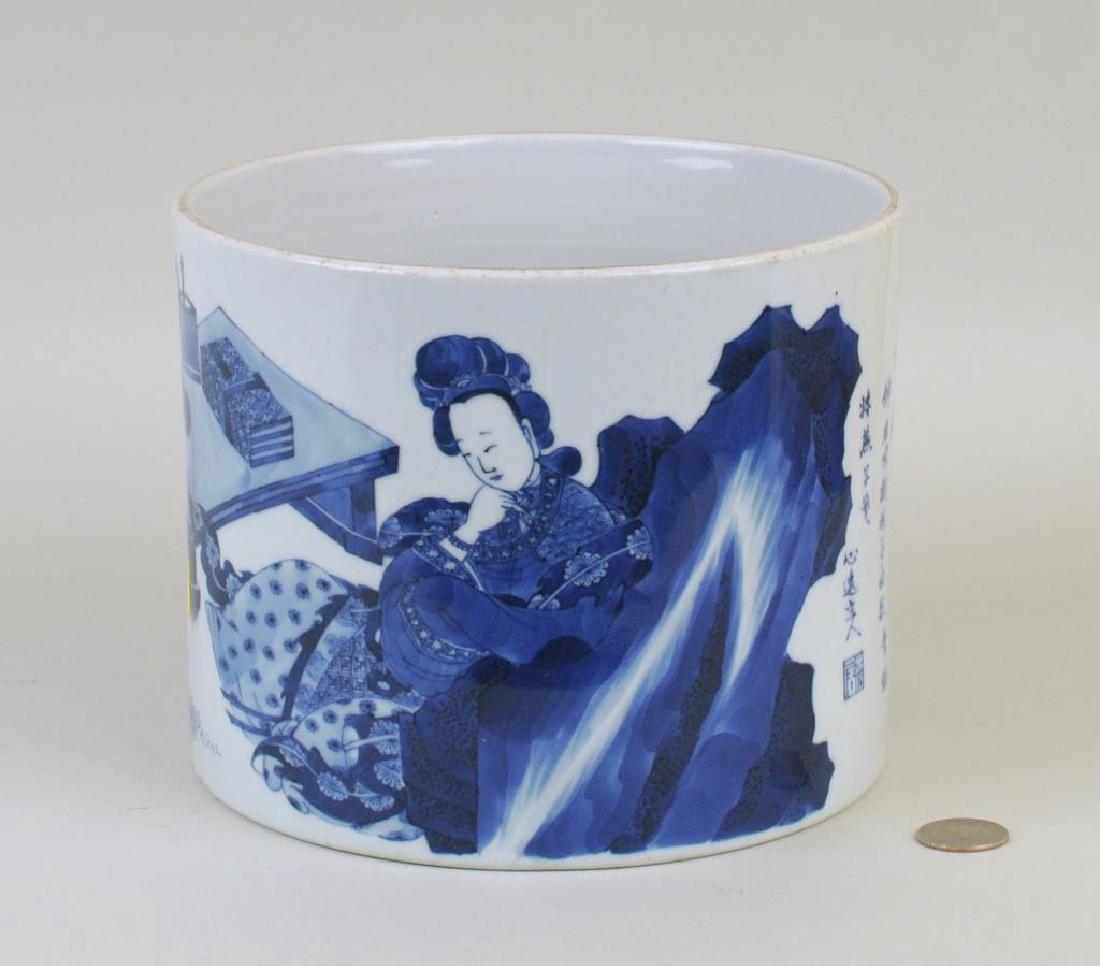 Large Chinese Blue & White Porcelain Brush Pot (1 of 5)
