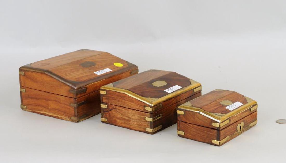 Set Three Brass Mounted Mahogany Graduated Boxes (1 of 5)