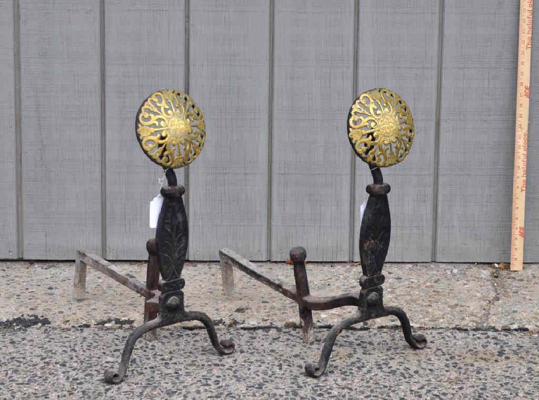 Pair Brass & Wrought Iron Andirons (1 of 7)