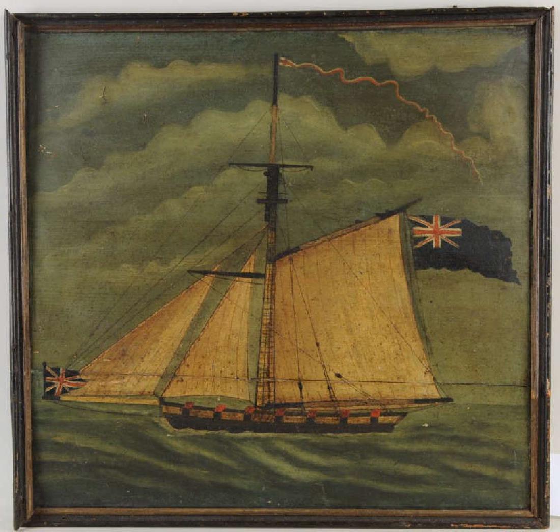 Folk Art Painting Of Single Masted Ship O/P (1 of 6)