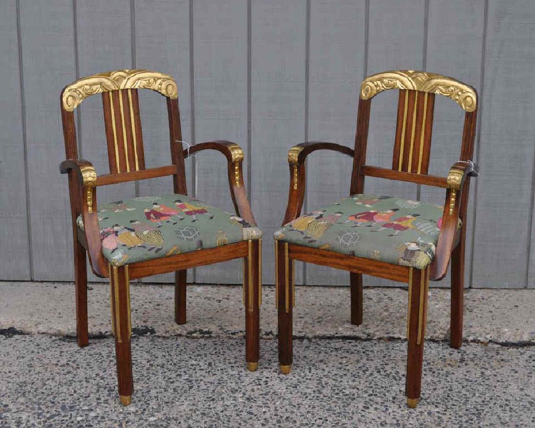 Pair Art Deco Carved Parcel Gilt Walnut Armchairs (1 of 6)