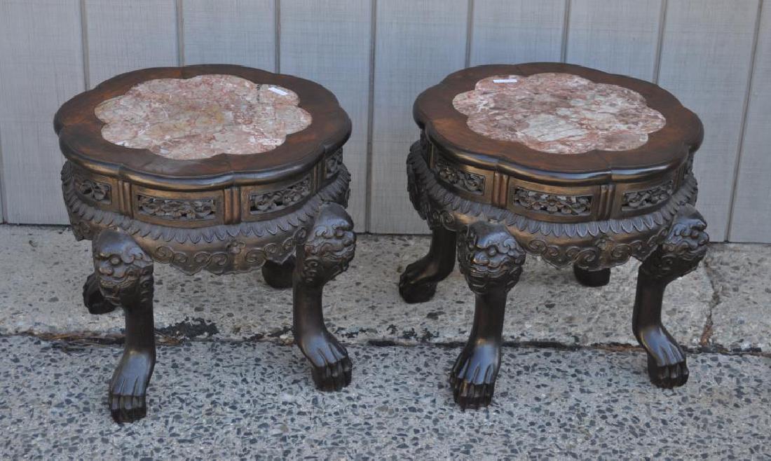 Pair Chinese Hardwood Marble Low Tables (1 of 10)