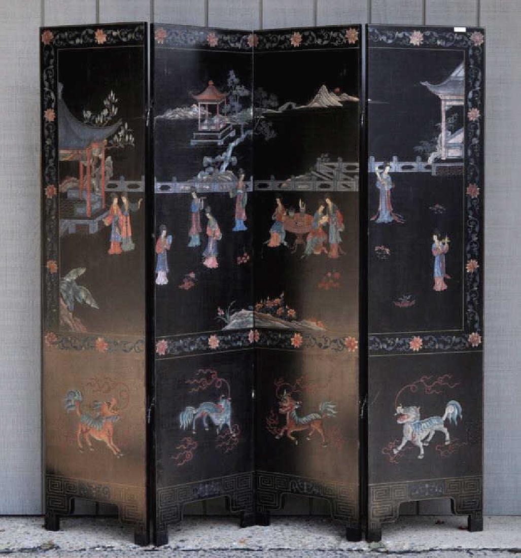 Chinese Lacquer Four Panel Folding Screen (1 of 10)