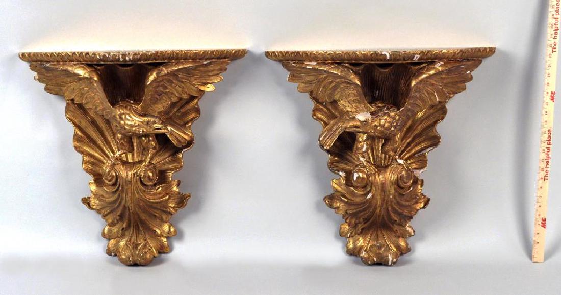 Pair Carved & Gilded Eagle Form Wall Brackets (1 of 7)