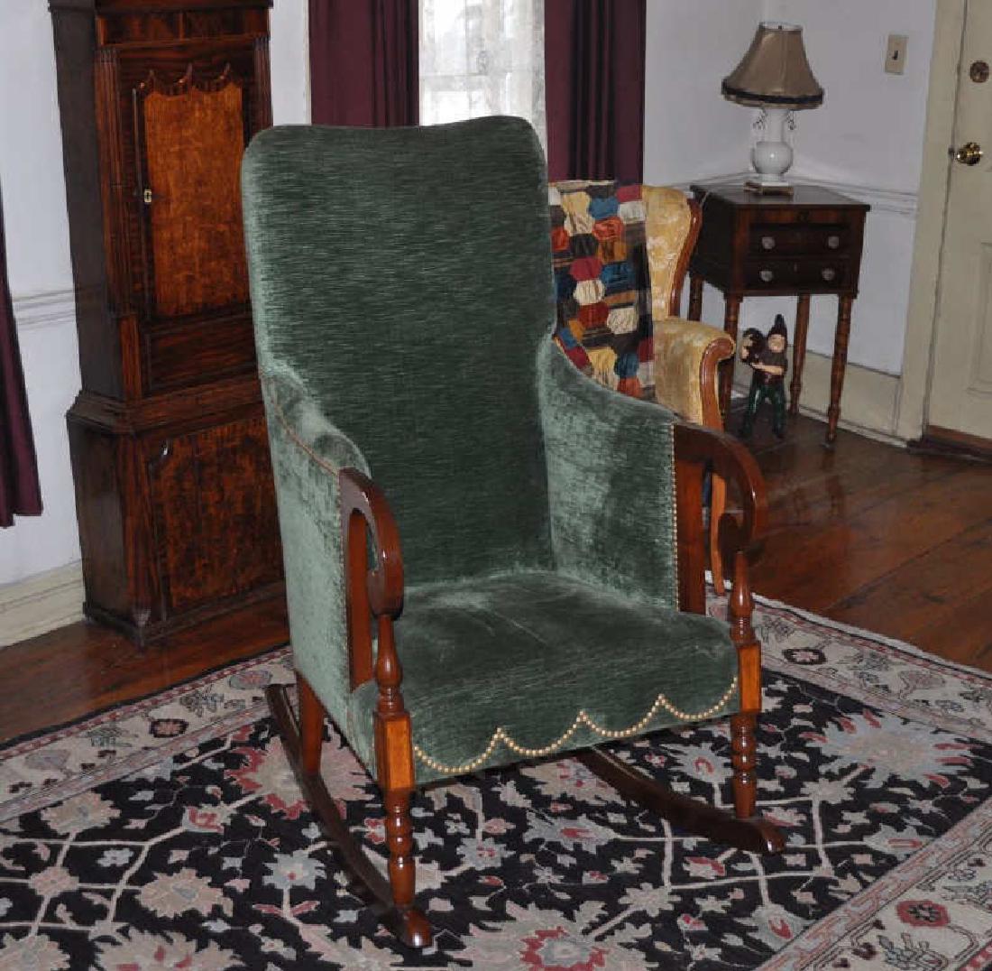 Sheraton Style Lolling Rocking Chair: 48" high, 25" wide, 40" deep. Provenance: Property of a New York State Private Collector.