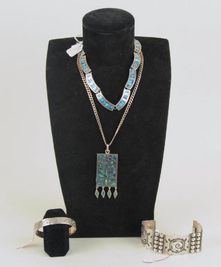 Four Mexican Sterling & Inlaid Turquoise Items (1 of 6)