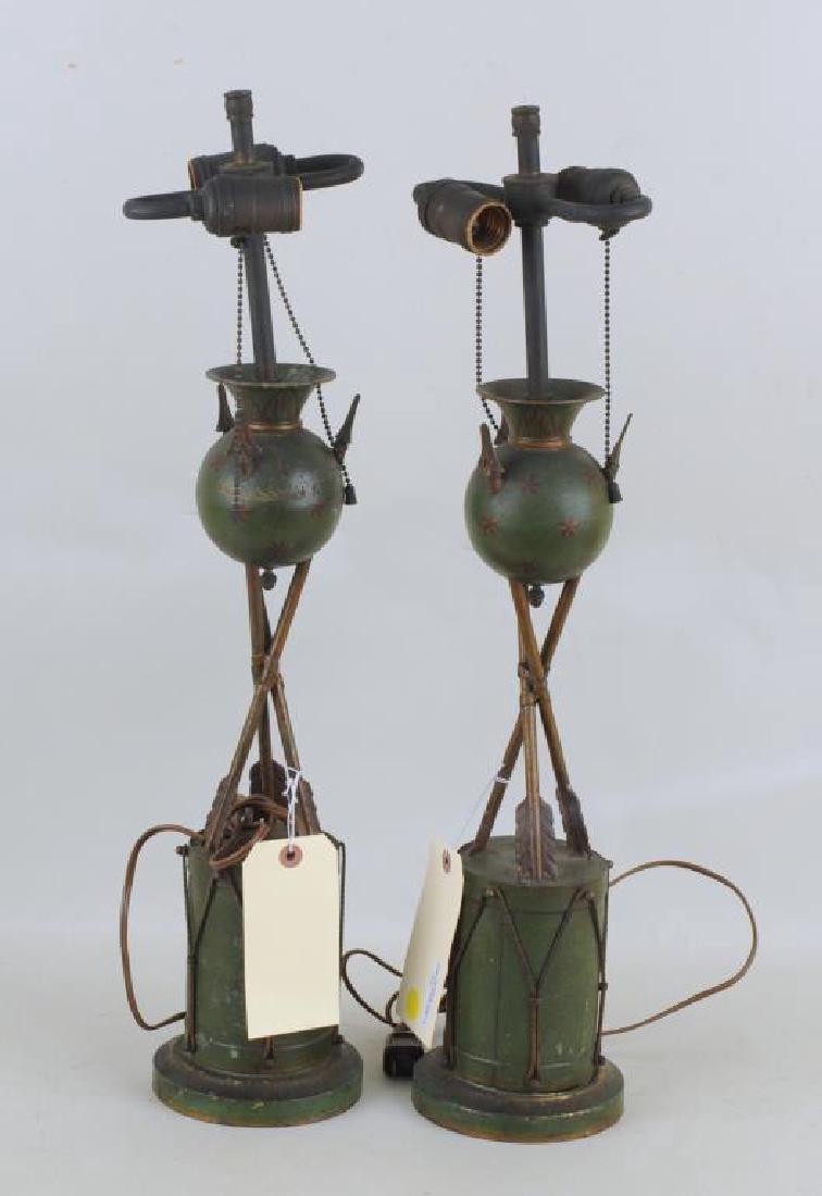 Pair Green Toleware Neoclassical Fluid Lamps (1 of 6)