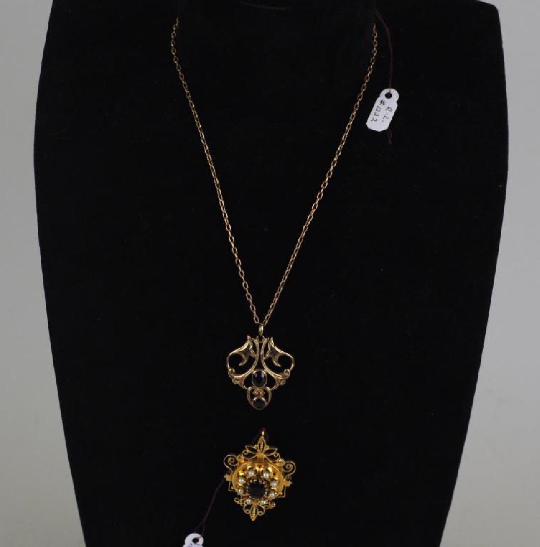 14K Gold/Stone Brooch Pendant, 9K Gold Necklace (1 of 3)