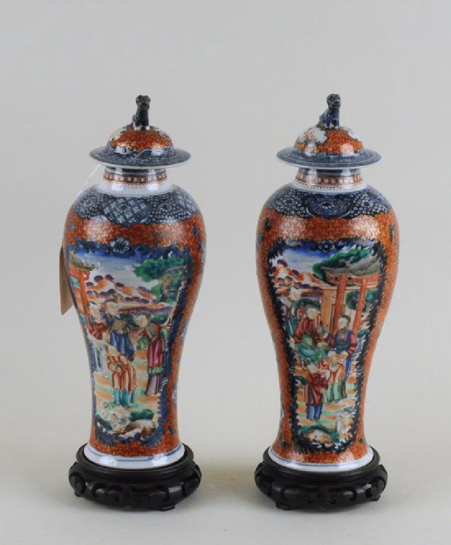 Pair Chinese Enameled Porcelain Covered Urns (1 of 6)
