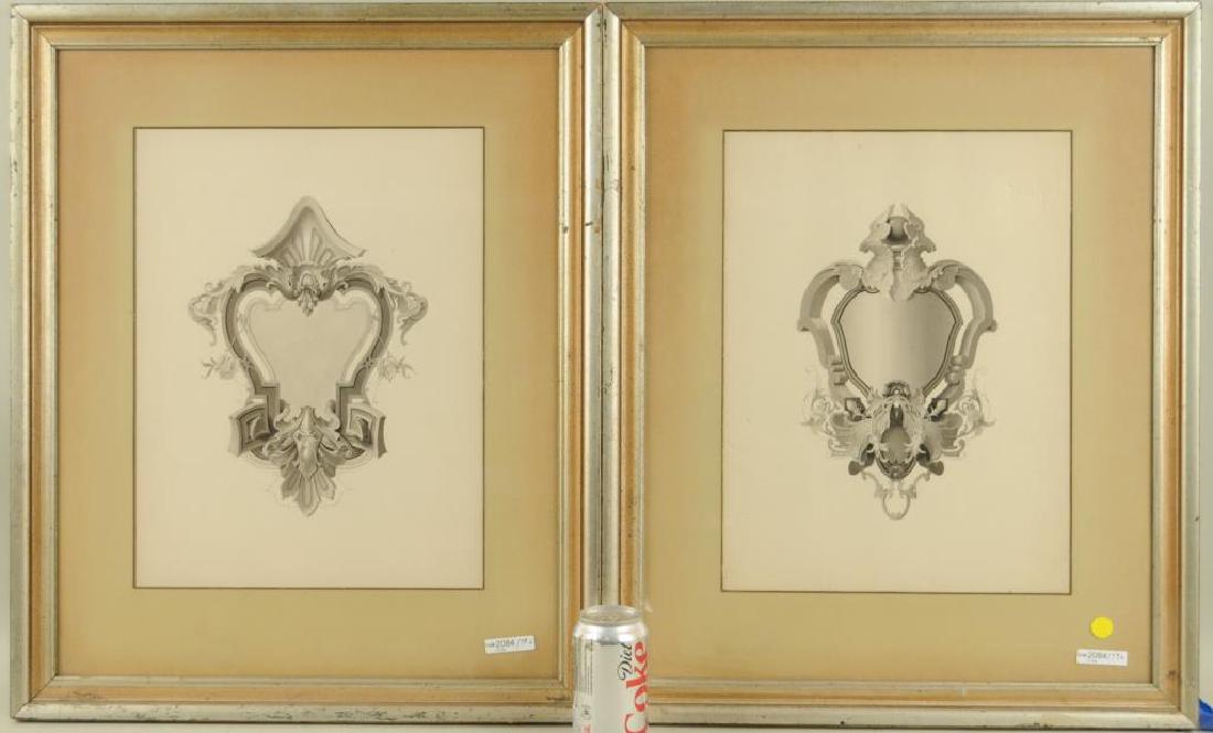 Pair Grisaille Watercolor "Trompe L'oeil Cartouche (1 of 4)