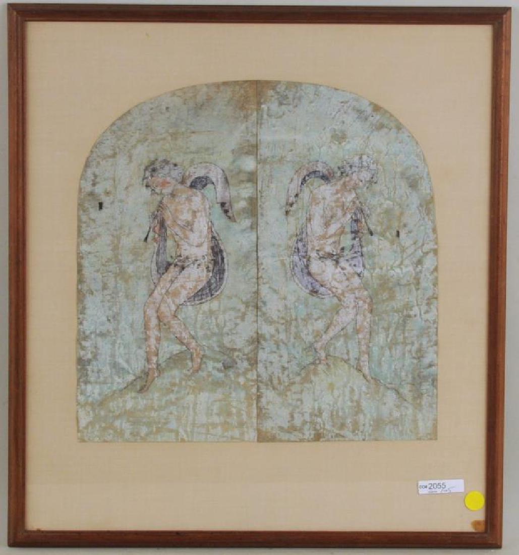 Mario Toppi "Angels With Flutes" Mixed Media/Paper: (Italian, B. 1899), titled, signed verso. Framed, not examined out of frame. 20 1/2" high, 19" wide.