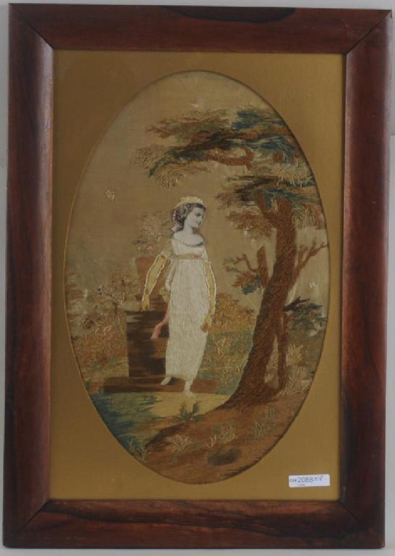 English Silkwork Picture, Lady In A Landscape (1 of 3)