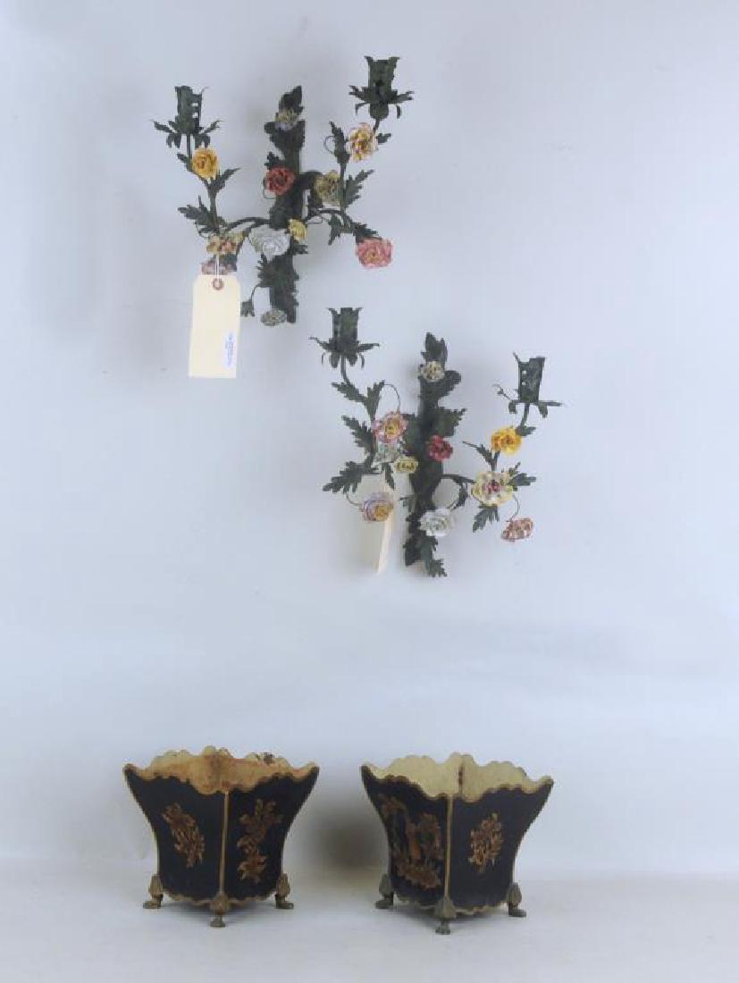 Four Early Toleware Items - Cache Pots & Sconces (1 of 5)