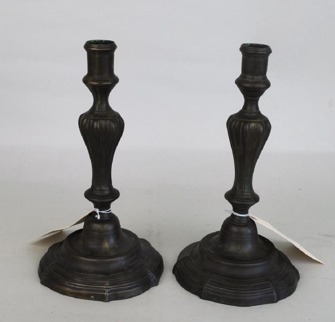 Pair Early French Brass Candlesticks (1 of 3)