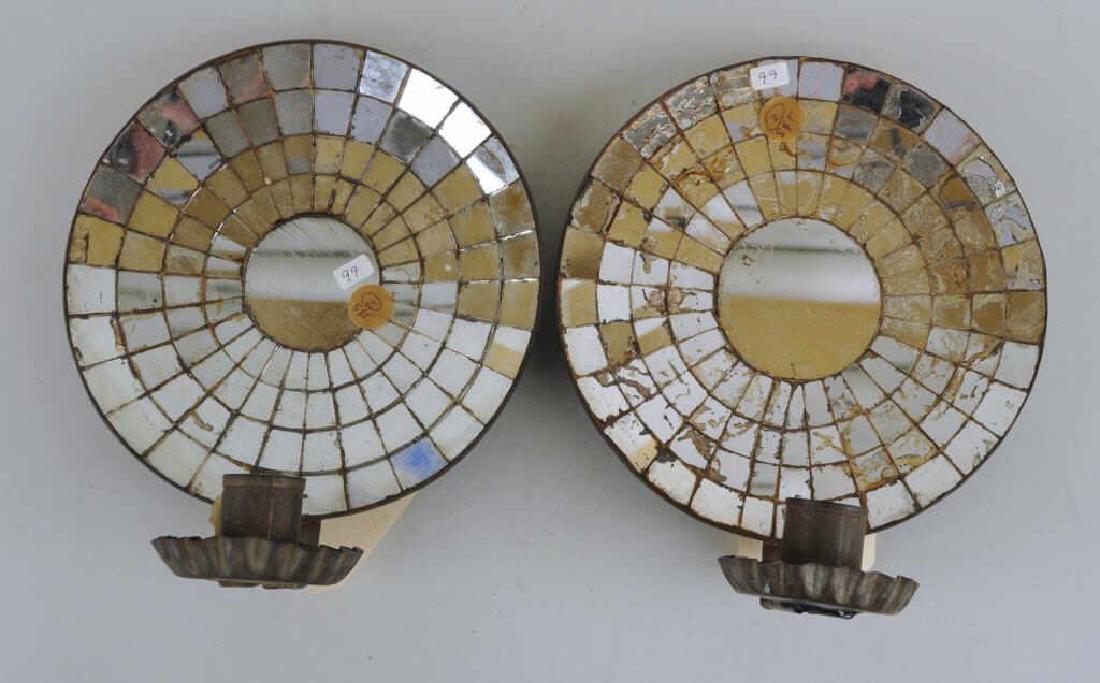 Pair Round Tin Mirrored Sconces (1 of 2)