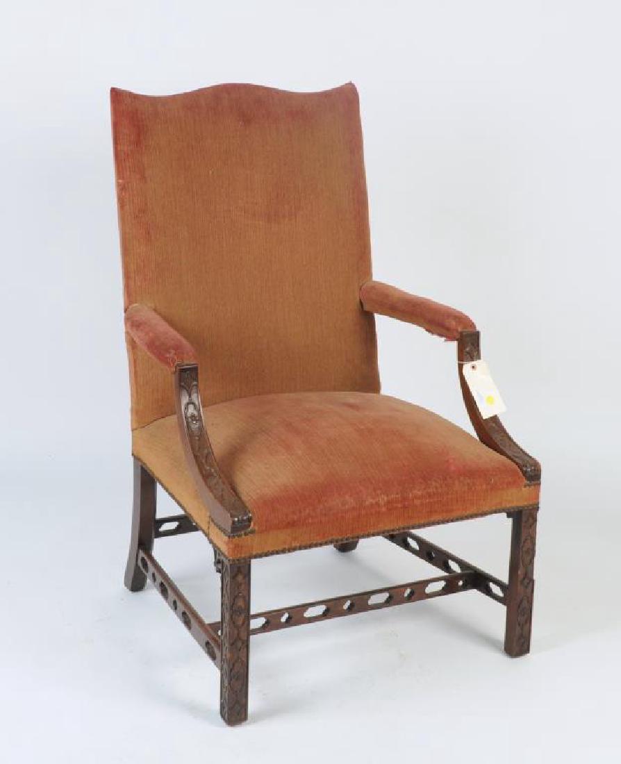 Chippendale Style Carved Mahogany Library Chair (1 of 10)